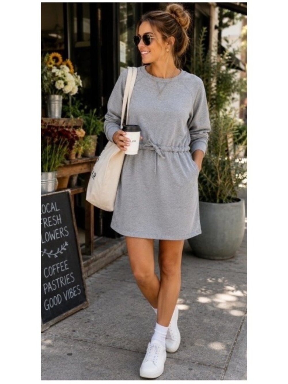 Pact Organic Cotton CloudKnit Sweatshirt Dress Small Heather Gray Casual Pockets